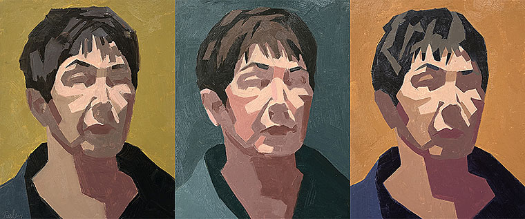 Self-Portrait in Three Palettes, triptych