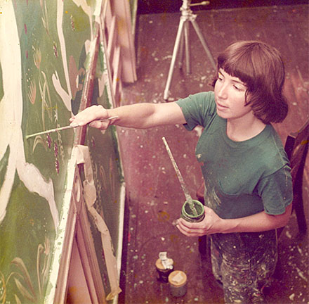 Ann Turley Painting Dance Mural in Public School
